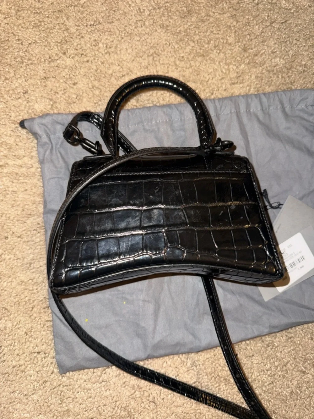 Balenciaga Croc-Embossed Hourglass Mini Bag in Black - Picture 6 of 6
